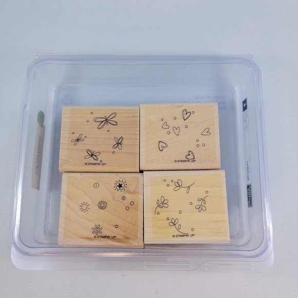 Wood Stamp Set Stampin’ Up! Sprinkles Background Butterfly Heart Flower Paper - Picture 2 of 7